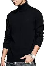 [Gsywaipei] Men's High Neck Knitted Sweater Slim Fit Turtleneck Knit Sweaters Casual Knits Twisted Pullover Solid Sweater