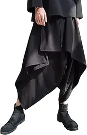 CLANMILUMS Men's Elastic Waist Harem Pants Baggy Hippie Cosplay Drop Crotch Trousers