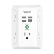 Surge Protector Multi Outlet Extender with 4 USB Ports and 5 AC Outlets in White