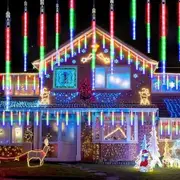 Solar Meteor Rain Lights, 30cm 8 Tube 144 LEDs Multicolor Meteor Lights, For Xmas Tree Weeding Holiday Party Patio Decoration