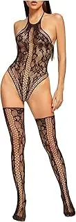[Generic] Women Hollow Sunflower Strap Bodysuit Holiday Lingerie for Women Crotch Pajama Open Bodystockings Women Underwear Lace Bodysuit Lingerie Champagne