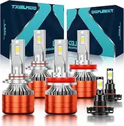 TXBILMOO Fit for Chevy Silverado 1500/2500/3500 High Low Beam and Fog Light bulbs 2007 2008 2009 2010 2011 2012 2013 2014 2015, 6000K White light, 700% Brightness with Fan, Plug n Play, pack of 6