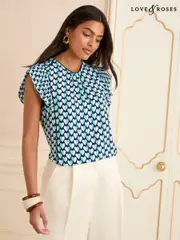 Love & Roses Blue Heart Flutter Sleeve Top (F15176) | $88