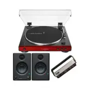 Audio-Technica AT-LP60X Bluetooth Turntable Red Bundle with Bluetooth Monitors