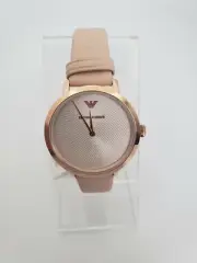 Emporio Armani Ladies Analog Pink Leather Strap Silver Dial Watch NIB AR11160