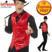 CA739 Sequin Red Vest Waistcoat Dance Mardi Gras 20s Magician Ringmaster Costume