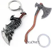 [Mullike] God Of War Keychain Kratos Leviathan Axe Keychain Blades of Chaos Keychain Gifts for Men Teens Game Fan