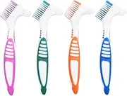 4PCS False Teeth Brush, Multi-Layered Bristles False Teeth Brush, Denture Brush, Denture Toothbrush, Dual Head Toothbrushes, Retainer Brush for Cleaning Dentures