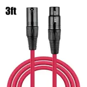 3ft Length Red Color 3-Pin XLR Male to Female Balanced Cable Microphone Cord PSU