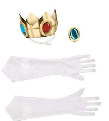 Disquise Super Mario Bros. Princess Peach Halloween Costume Gloves & Crown New