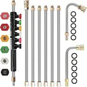 Pressure Washer Extension Rod, 4000 PSI Pressure Washer Lance with Spray Nozzle Tips, 1/4" Quick Connector, Curved Rod for Gutter Cleaner Attachment, 10 Interchangeable Anti-Leak Rings