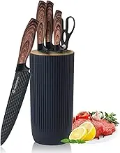 Kitchen Knife Set, Retrosohoo 6-Pieces Khaki Sharp Knife Set for Kitchen, Non-Stick Non-Slip Stainless Steel Chef Knife Set with Universal Knife Block Suitable for Home Restaurant (Black)