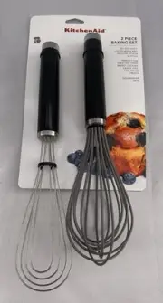 New Kitchenaid Classic Black Set of 2 Whisks (Stainless Steel & Silicone)