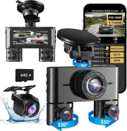360 Dash Cam Front and Rear Inside, 4 Channel Dash Camera for Cars FHD 1080Px