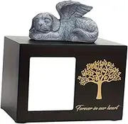 Whtkoph Dog Urn with Angel, Dog Statue, Small Animal Urn, Sacred Keepsake, Multifunctional, Lightweight, Tree Pattern, Black