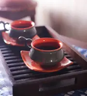 Ceramic matt finish cups and saucer Set - Grey Orange