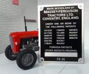 Massey Ferguson Standard FE35 35 35X Tractor Commission Plate 16 Patent 1958-64