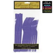 Extra Heavy Premium New Purple Cutlery Set 24pk