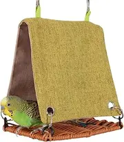 Bird Hut, Bird Hammock, Scratch Resistant Nest, Imitate Rattan Swing, Lovebirds Cage Accessory for Parakeet, Cockatiels, Budgies, Small, Medium, Large, Brown