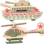 KOMBIUDA Wooden Kids Tank Model Helicopter Toy Safe and Fun Plaything for Boys Educational Cognitive Toy
