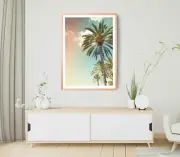 Palm Trees Print, Palm Tree Wall Art, Cloudy Sky Framed Tree Wall Art, Natural