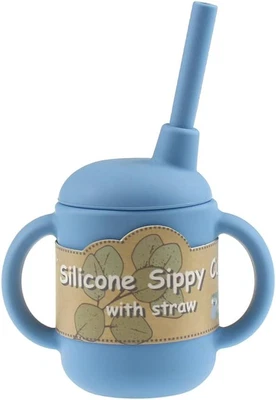 Silicone Sippy Cup with Straw - Blue | Bpa-Free, Spill-Proof, Easy to Clean, ...