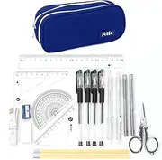 Glarks 19Pcs Multi-Purpose Pencil Case School Stationery Set Includes Large Capacity Pen Pouch Bag, Mechanical Pencil, Lead Refill, Gel Ink Pen, Scissors, Ruler, Sharpener, Eraser for School Supplies