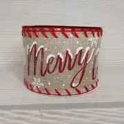 NEW! Merry Christmas Snowflake Ribbon Linen 2.5" x 20 FT Wired Tree Bows Wreath