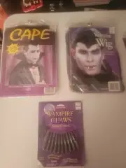 FUN WORLD VAMPIRE Costume/Cape/Wig/Claws / NEW/Sealed