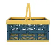 Foldable Laundry Basket Storage Handles Portable Space-Saving Kitchen Bedroom Blue Yellow