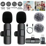 2X Mic Wireless Lavalier Microphone For iPhone iPad Live Stream Android Laptop