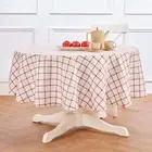 Solino Home Round Plaid Linen Tablecloth for Dining, Spring & Easter, Windowpane