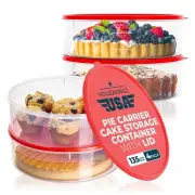 4 Pack Pie Carrier Cake Storage Container with Lid | 10.5" Large Round Plasti...