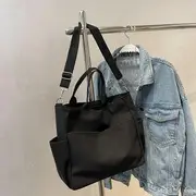 Top Handle Canvas Crossbody Tote Bag Black - One Size