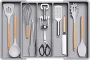 Lifewit Utensil Drawer Organiser, Expandable Large Cutlery Tray for Kitchen, Adjustable Silverware Flatware Holder, Plastic Kitchen Spatula Tools and Gadgets Storage Divider, Large, Gray