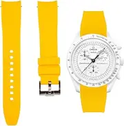 [Strapseeker] Curved End Silicone Rubber Watch Bands - Quick-Release Compatible with Omega Swatch Moonwatch, Omega Speedmaster, Rolex Submariner, Seiko SKX Dive Watches- 20mm - Curve Replacement Watch Straps for Men & Women (Yellow, 20mm)