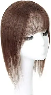 LesafeV Middle Part Silk Part Base Human Hair Topper 7x10cm Forehead Straight Clip in Hairpiece with Wispy Fringe 30cm Light Brown