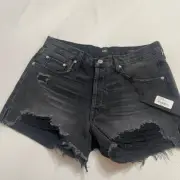 NWT Edwin Cai 4” Inseam Irony Destroyed Black Denim Shorts Size 32 New