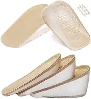 Ailaka 2 Pairs Gel Height Increase Insole, Invisible Heel Lift Inserts, Elastic Shock Absorption Pads 3 Heights for Men & Women