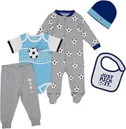 [Gertex] 5-Piece Layette Sport Set Gift Bundle for Babies & Infants | Baseball, Basketball, Hockey, Soccer, Football