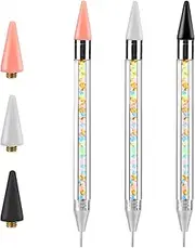 3pcs Wax Pencil for Rhinestones with 3pcs Wax Tips, Double-Headed Jewel Picker Tool with Color Diamond Pen Tube, Gem Wax Pen for Nail DIY Craft (Black, White, Pink)