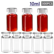 300PCS 10ml Headspace Flat Bottom Vials ,Clear Glass Bottle, 20mm Crimp top Caps
