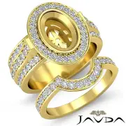 Diamond Engagement Pave Ring Bridal Sets 18k Gold Yellow Oval Semi Mount 2.3Ct