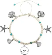 [Tummy Tub] Bracelets,Bracelet Jewellery,Anklet String Charm,Beads for Men's Bracelet Star Personality Simple Pearl Ladies Jewelry Shell Anklet Gift Anklet Ring 24 (Color : Silver)