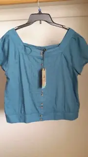 Prana Araceli Top Size L Short Sleeve 100% Organic Cotton Peasant Blouse NWT