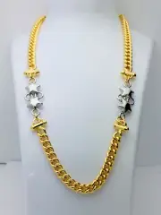 Vintage 1980s-90s 2Tone Gold Cube Polish Silver Star Station Necklace 18” New