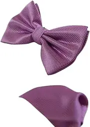 [Zasel] Mens Dusty Purple Plain Coloured Checkered Bow Tie & Matching Pocket Square Set