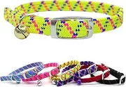 Set of 6 Elastic Cat Collar with Bell, 12" Adjustable for Cat Kitten, Reflective & Solid Colors, Comfortable Stretch with Metal Buckle, Red, Black, Pink, Blue, Yellow Cat Supplies Pack of (6)