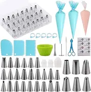 BTYMS 63Pcs Pro Cake Decorating Kit - Stainless Steel Icing Tips Piping Bags Set with Frosting Nozzles, Pastry Scrapers - Heavy-Duty Baking Tools for Cookies/Cupcakes
