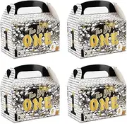 Fangleland 24pcs The Notorious One Party Favors Boxes, Black Gold 1st Birthday Treat Boxes with Handle - Hip Hop Theme Big One First Birthday Candy Gift Decorations for Boy